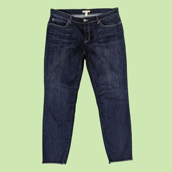 Eileen Fisher Raw‎ Hem Jeans Size 12 Dark Wash Straight Skinny Leg - Picture 1 of 5